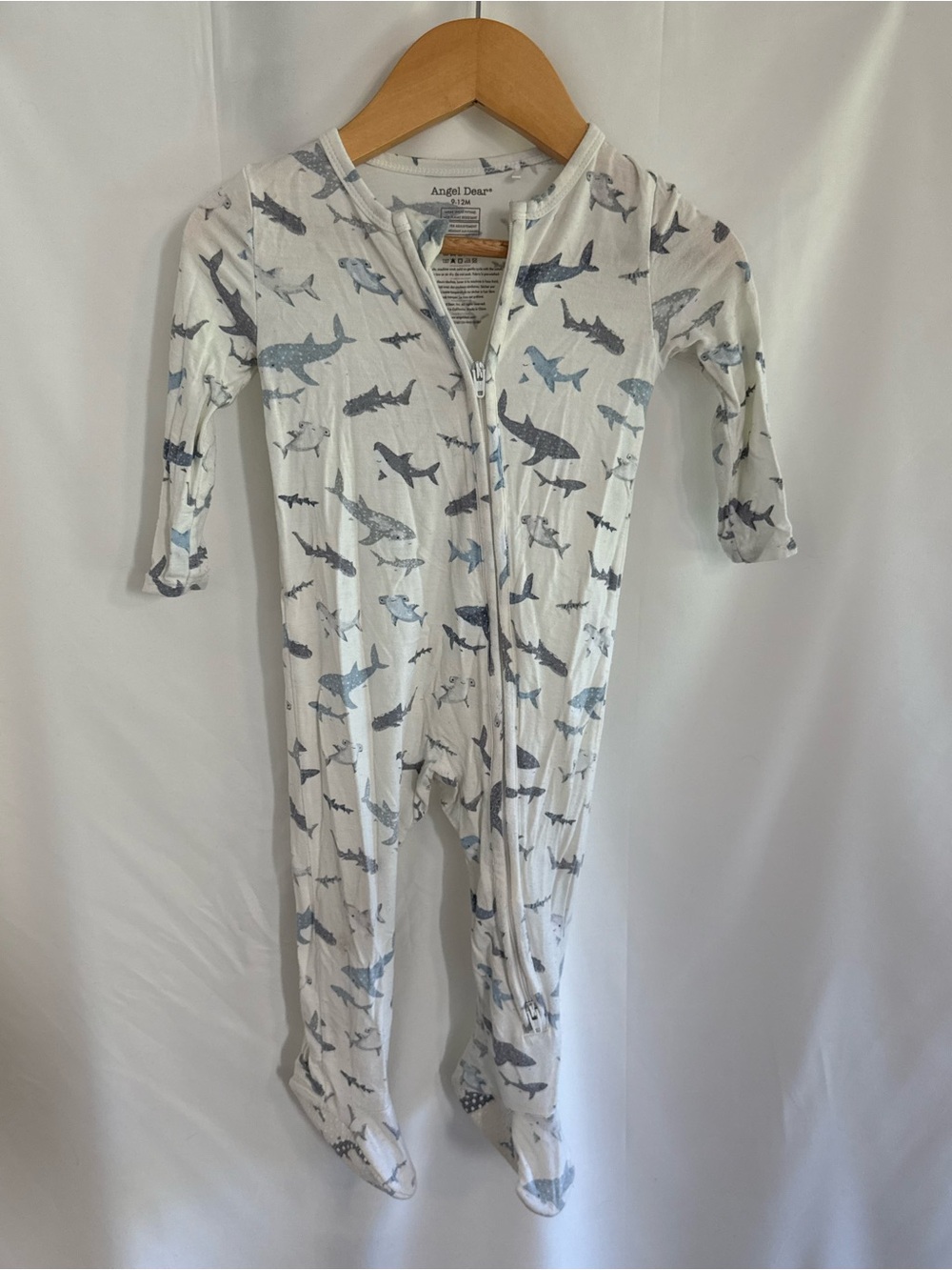 Angel Dear White Footed One-Piece with Blue Shark Print